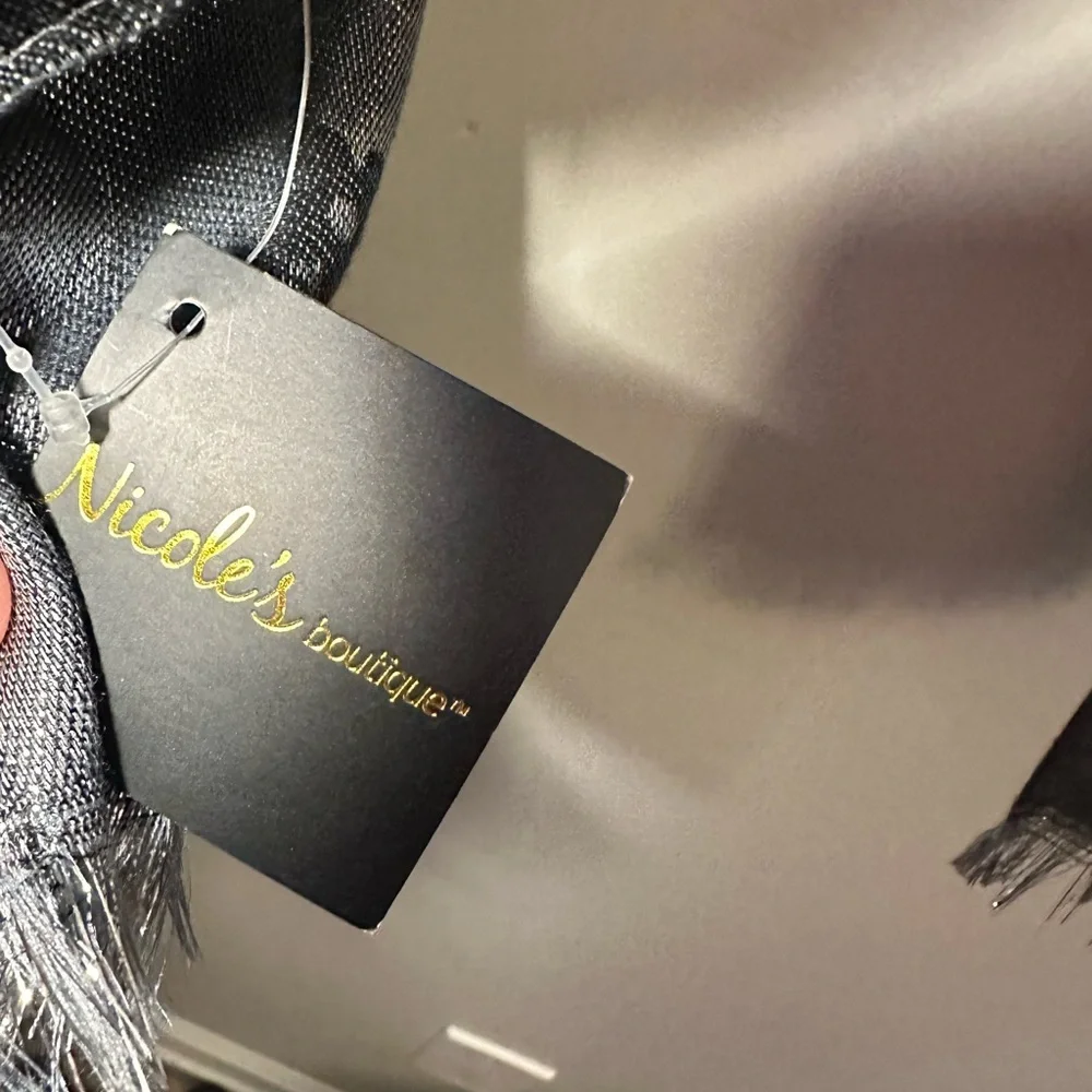 Nicole’s Boutique Elegant Black and Silver Floral Scarf